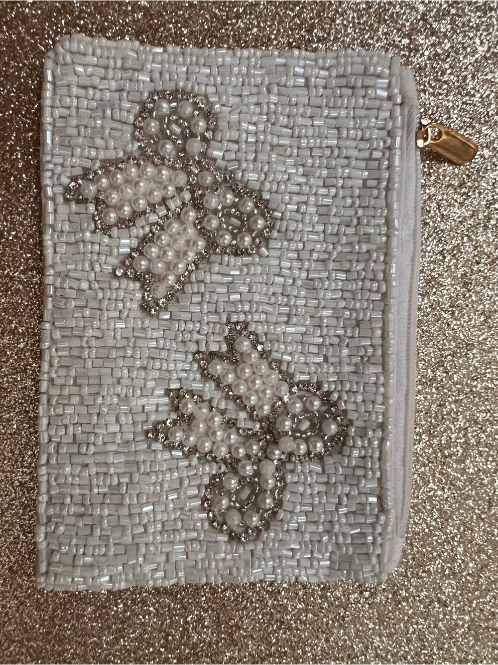 Beaded White Pearl Embellished Wristlet Pouch
